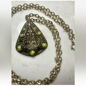 Vintage Miracle Necklace Scottish Celtic Silver
Signed Beasts Green Gold-toned